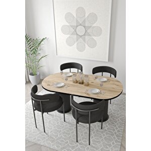 Miranda Ptt Silindir Ayak 80x140 Oval Yemek Masası Mutfak Masası Masa Sandalye Takımı(bukle Kumaş)