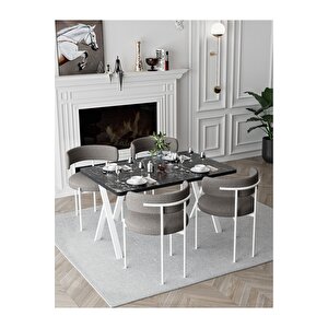 Trend Beyaz Teddy Sandalye 80x120 Yemek Masası Mutfak Masası 4 Kişilik Masa Sandalye Takımı