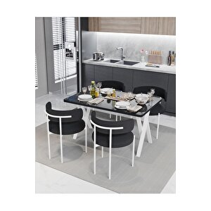 Majer Beyaz Teddy Sandalye 80x120 Yemek Masası Mutfak Masası 4 Kişilik Masa Sandalye Takımı