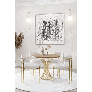 Lisa Mat Gold Teddy Sandalye 90x90 Yuvarlak Yemek Masası Mutfak Masası  Masa Sandalye Takımı