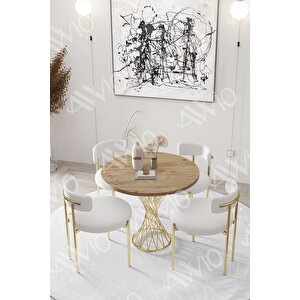 Lisa Mat Gold Teddy Sandalye 90x90 Yuvarlak Yemek Masası Mutfak Masası  Masa Sandalye Takımı