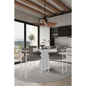 Savana  Beyaz Lake Mdf Ayak  90x90 Yemek Masası Mutfak Masası 4 Kişilik Masa Takımı Teddy Sandalye