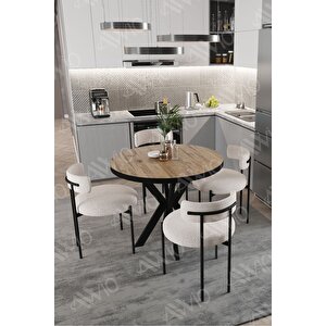 Lonya Teddy Sandalye 90x90 Yuvarlak Yemek Masası Mutfak Masası 4 Kişilik Masa Sandalye Takımı