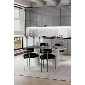 Ri̇ta Beyaz Ptt Ayak 80x160 Yemek Masası Mutfak Masası Masa Sandalye Takımı(kadi̇fe Kumaş)
