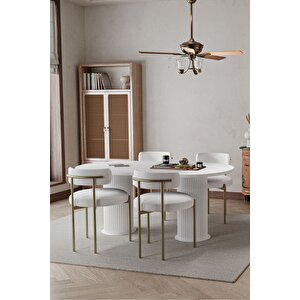 West Beyaz Ptt Ayak 80x160 Yemek Masası Mutfak Masası Masa Sandalye Takımı(kadi̇fe Kumaş)