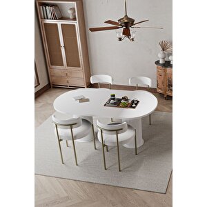 West Beyaz Ptt Ayak 80x160 Yemek Masası Mutfak Masası Masa Sandalye Takımı(kadi̇fe Kumaş)