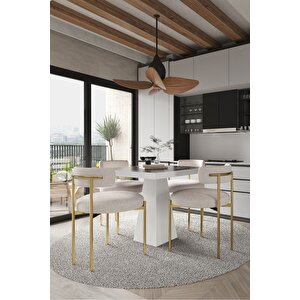 Arona  Beyaz Lake Mdf Ayak  90x90 Yemek Masası Mutfak Masası 4 Kişilik Masa Takımı Teddy Sandalye