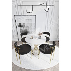 Pienna Mat Gold Teddy Sandalye 90x90 Yuvarlak Yemek Masası Mutfak Masası  Masa Sandalye Takımı