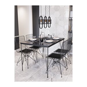 80x120 Defne 4kişilik Yemek Masası Mutfak Masası Masa Sandalye Balkon Masası Mermer Desen Oval Kenar