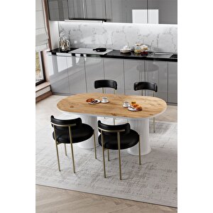 Rita Beyaz Ptt Ayak 80x120 Yemek Masası Mutfak Masası Masa Sandalye Takımı(kadi̇fe Kumaş)