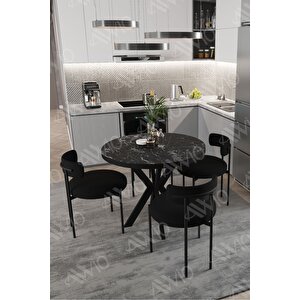 Larissa Teddy Sandalye 90x90 Yuvarlak Yemek Masası Mutfak Masası 4 Kişilik Masa Sandalye Takımı