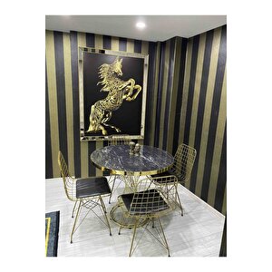 90x90 Mira Siyah Mermer &4 Tel Ince Gold Mutfak Masa Takımı