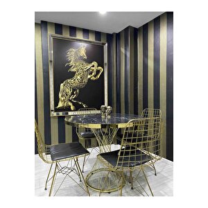 90x90 Mira Siyah Mermer &4 Tel Ince Gold Mutfak Masa Takımı