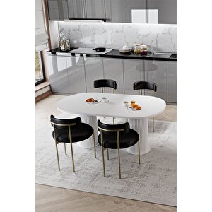 Ri̇ta Beyaz Ptt Ayak 80x140 Yemek Masası Mutfak Masası Masa Sandalye Takımı(kadi̇fe Kumaş)