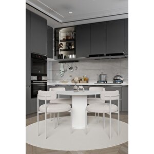 Tian Ptt Lake Mdf Ayak 4'lü Teddy Sandalye 90x90  Masa Sandalye Takımı ( Sandalye  Bukle Kumaş)