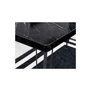 Rixos 2 Kişilik Yemek Masası Takımı-mutfak Masası Takımı-siyah Mermer Görünümlü 60x90 Oval Kenar