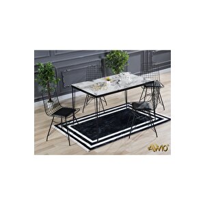 Arya 4 Kişilik 80x120 Yemek Masası Takımı-mutfak Masası Takımı- Beyaz Mermer Görünümlü Oval Kenar