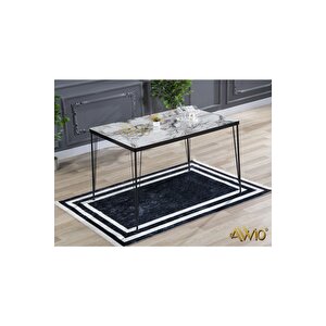 Arya 4 Kişilik 80x120 Yemek Masası Takımı-mutfak Masası Takımı- Beyaz Mermer Görünümlü Oval Kenar
