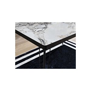 Arya 4 Kişilik 80x120 Yemek Masası Takımı-mutfak Masası Takımı- Beyaz Mermer Görünümlü Oval Kenar