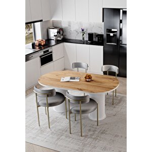 Eliza Beyaz Ptt Ayak 80x140 Yemek Masası Mutfak Masası Masa Sandalye Takımı(kadi̇fe Kumaş)