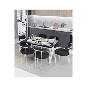 Larina Beyaz Teddy Sandalye 80x140 Yemek Masası Mutfak Masası 6 Kişilik Masa Sandalye Takımı