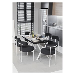 Larina Beyaz Teddy Sandalye 80x140 Yemek Masası Mutfak Masası 6 Kişilik Masa Sandalye Takımı
