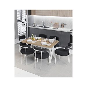 Larina Beyaz Teddy Sandalye 80x140 Yemek Masası Mutfak Masası 6 Kişilik Masa Sandalye Takımı