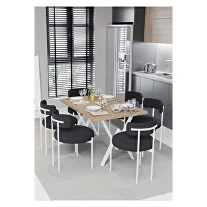 Larina Beyaz Teddy Sandalye 80x140 Yemek Masası Mutfak Masası 6 Kişilik Masa Sandalye Takımı
