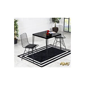 70x70 Defne 2 Kişilik Yemek Masası-mutfak Masası Masa Sandalye-siyah Mermer Desenli Oval Kenar