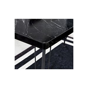 70x70 Defne 2 Kişilik Yemek Masası-mutfak Masası Masa Sandalye-siyah Mermer Desenli Oval Kenar