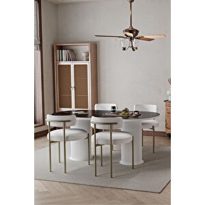 West Beyaz Ptt Ayak 80x140 Yemek Masası Mutfak Masası Masa Sandalye Takımı(kadi̇fe Kumaş)