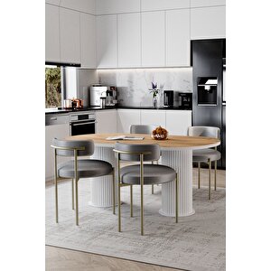 Eli̇za Beyaz Ptt Ayak 80x120 Yemek Masası Mutfak Masası Masa Sandalye Takımı(kadi̇fe Kumaş)