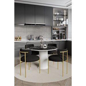 Lorea  Ptt Lake Mdf Ayak 4'lü Teddy Sandalye 90x90  Masa Sandalye Takımı ( Sandalye  Bukle Kumaş)