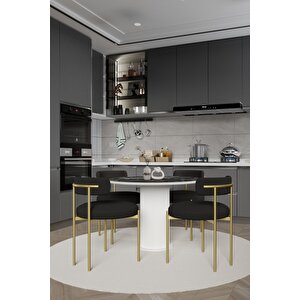 Lorea  Ptt Lake Mdf Ayak 4'lü Teddy Sandalye 90x90  Masa Sandalye Takımı ( Sandalye  Bukle Kumaş)
