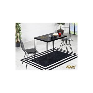 70x110 Mera 2 Kişilik Yemek Masası Takımı-mutfak Masası Takımı-siyah Mermer Desenli Oval Kenar