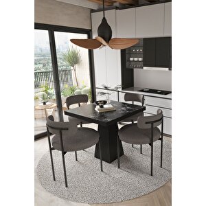 Lago Siyah Lake Mdf Ayak 80x80 Yemek Masası Mutfak Masası 4 Kişilik Masa Takımı Teddy Sandalye