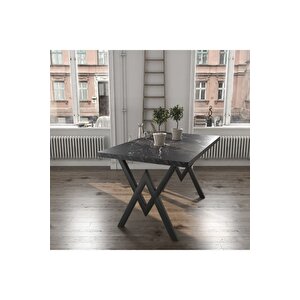 80x120 Serap Tel Kafes 4 Kişilik Siyah Mermer Görünümlü Mutfak Masası Yemek Masası Cafe Masası