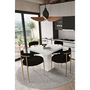 Arona  Beyaz Lake Mdf Ayak  90x90 Yemek Masası Mutfak Masası 4 Kişilik Masa Takımı Teddy Sandalye