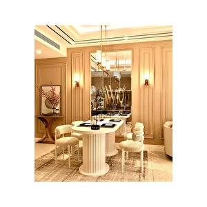 Lizy Beyaz Ptt Silindir Ayak 80x140 Yemek Masası Mutfak Masası Masa Sandalye Takımı(kadi̇fe Kumaş)