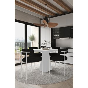 Mi̇lena  Beyaz Lake Mdf Ayak  90x90 Yemek Masası Mutfak Masası 4 Kişilik Masa Takımı Teddy Sandalye