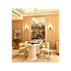Lizy Beyaz Ptt Silindir Ayak 80x120 Yemek Masası Mutfak Masası Masa Sandalye Takımı(kadi̇fe Kumaş)
