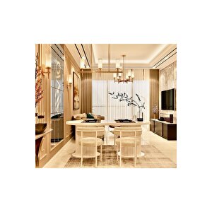 Lizy Beyaz Ptt Silindir Ayak 80x120 Yemek Masası Mutfak Masası Masa Sandalye Takımı(kadi̇fe Kumaş)