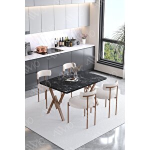 Soffice Teddy Sandalye 80x120 Yemek Masası Mutfak Masası 4 Kişilik Masa Sandalye Takımı(bukle Kumaş)