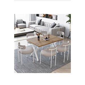 Larina Beyaz Teddy Sandalye 80x140 Yemek Masası Mutfak Masası 6 Kişilik Masa Sandalye Takımı