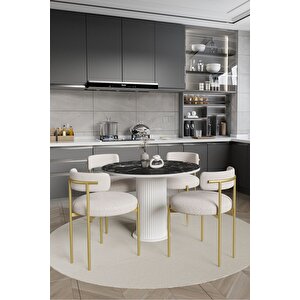 Armony  Ptt Lake Mdf Ayak 4'lü Teddy Sandalye 90x90  Masa Sandalye Takımı ( Sandalye  Bukle Kumaş)