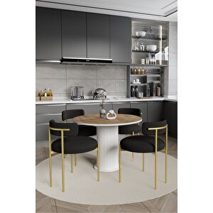 Lorea  Ptt Lake Mdf Ayak 4'lü Teddy Sandalye 90x90  Masa Sandalye Takımı ( Sandalye  Bukle Kumaş)