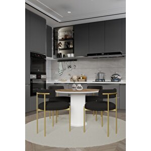 Lorea  Ptt Lake Mdf Ayak 4'lü Teddy Sandalye 90x90  Masa Sandalye Takımı ( Sandalye  Bukle Kumaş)