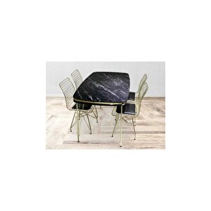 70x110 Rixos Yemek Masası Takımı-mutfak Masası Takımı-siyah Mermer Desen Gold