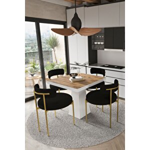 Arona  Beyaz Lake Mdf Ayak  90x90 Yemek Masası Mutfak Masası 4 Kişilik Masa Takımı Teddy Sandalye