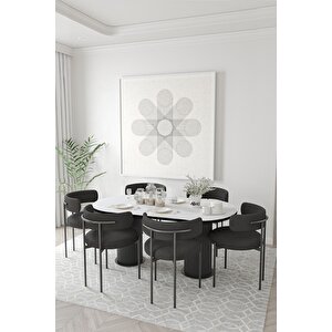 Loreto  Teddy Sandalye 80x160 Yemek Masası Mutfak Masası 6 Kişilik Masa Sandalye Takımı